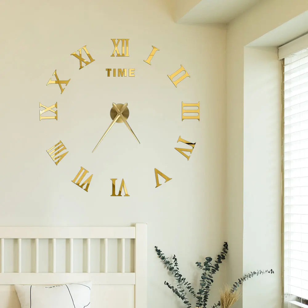 DIY 3D Self-Adhesive Mirrored Acrylic Wall Clock – Modern Frameless Timepiece for Home & Office