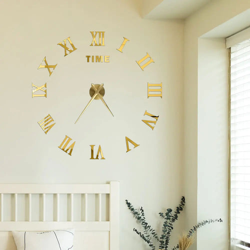 DIY 3D Self-Adhesive Mirrored Acrylic Wall Clock – Modern Frameless Timepiece for Home & Office