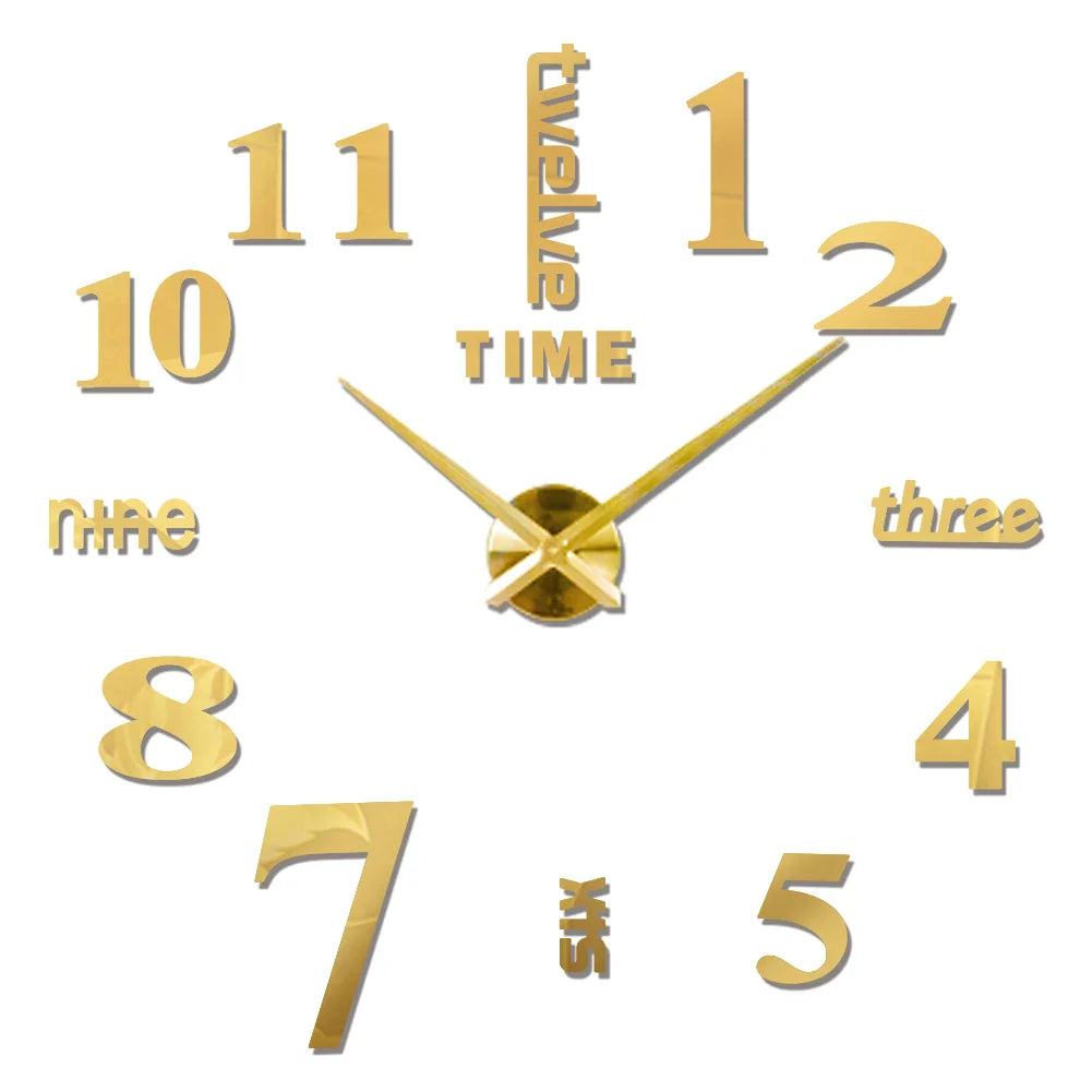 DIY 3D Self-Adhesive Mirrored Acrylic Wall Clock – Modern Frameless Timepiece for Home & Office