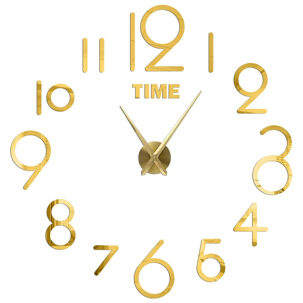 DIY 3D Self-Adhesive Mirrored Acrylic Wall Clock – Modern Frameless Timepiece for Home & Office