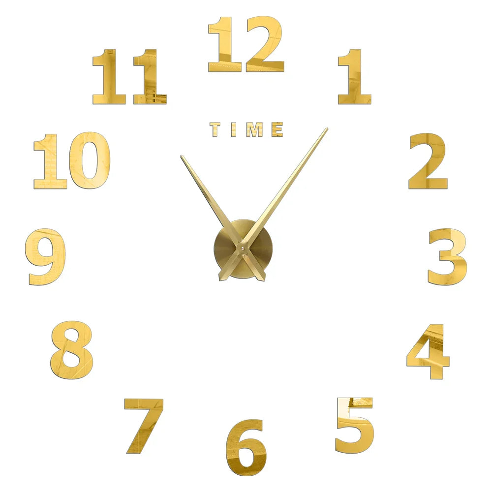 DIY 3D Self-Adhesive Mirrored Acrylic Wall Clock – Modern Frameless Timepiece for Home & Office