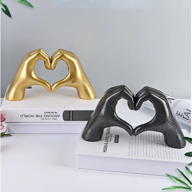 Love Sculpture – Abstract Hand Heart Figurine – Gold & Ebony – Decorative Art Piece
