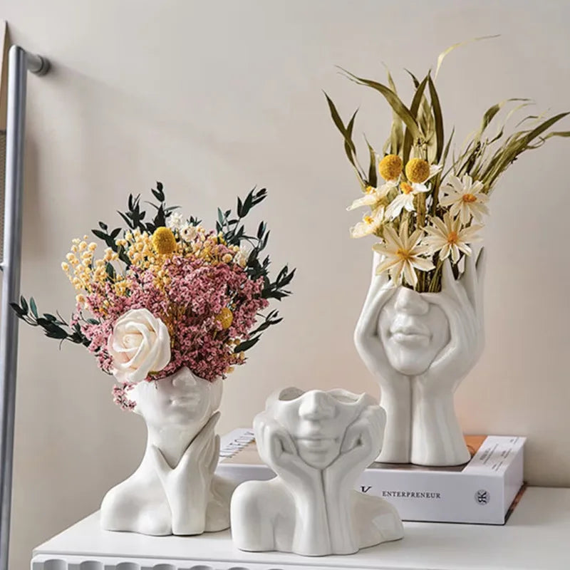 Serenity Ceramic Head Vases – Elegant Sculptural Planters for Modern Interiors