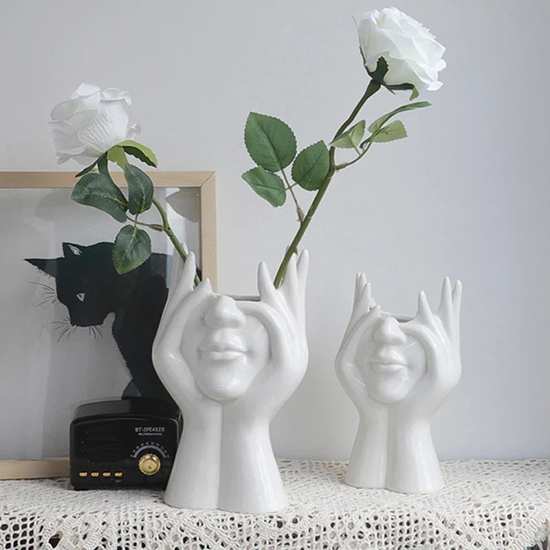Serenity Ceramic Head Vases – Elegant Sculptural Planters for Modern Interiors