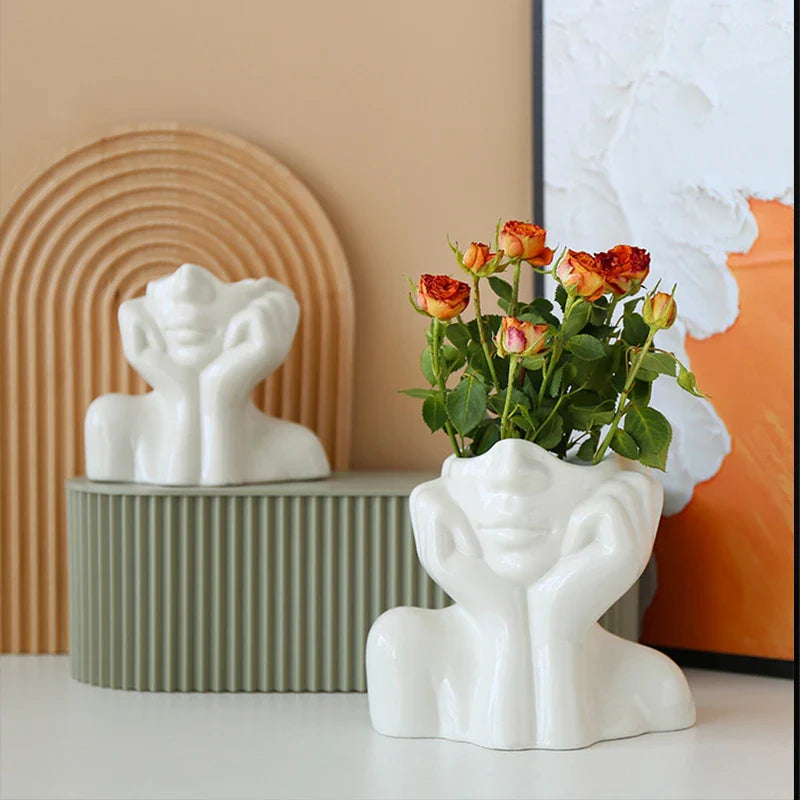 Serenity Ceramic Head Vases – Elegant Sculptural Planters for Modern Interiors