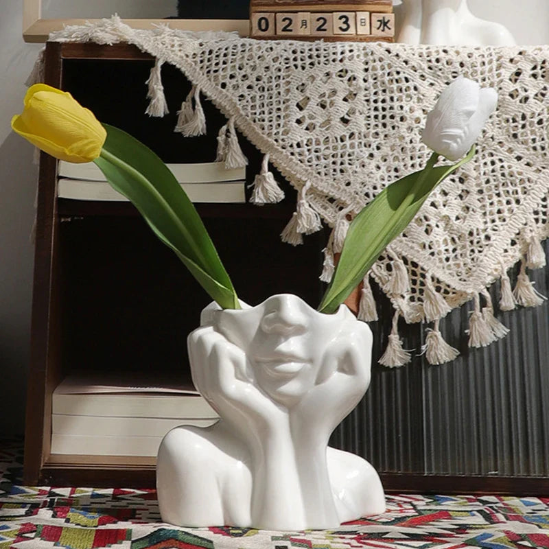 Serenity Ceramic Head Vases – Elegant Sculptural Planters for Modern Interiors