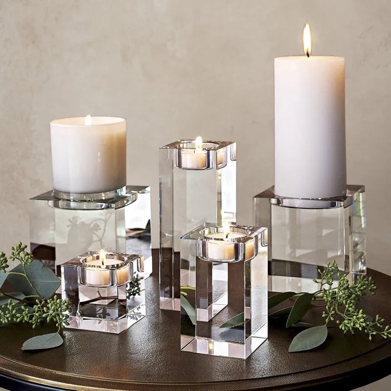 Modern Crystal Glass Candle Holders – Elegant Tabletop Decor – Available in 9 Sizes