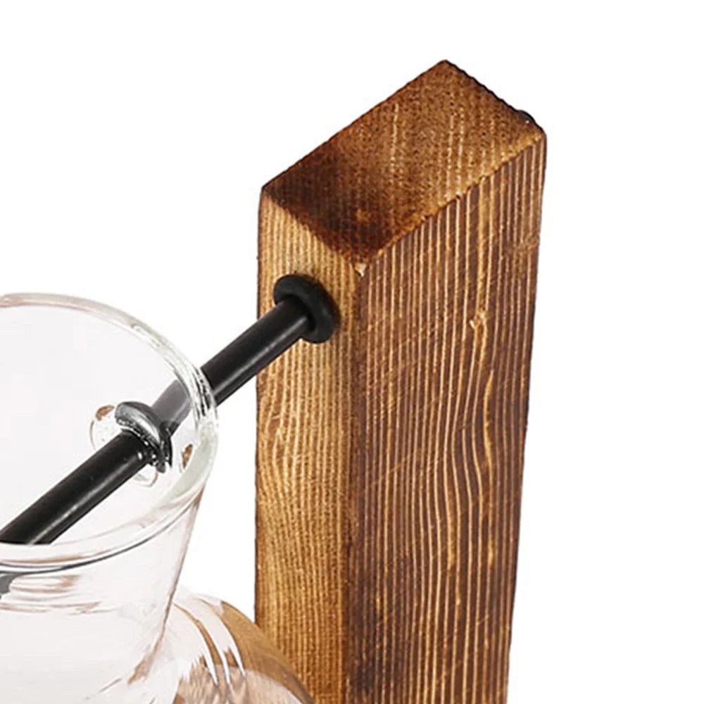 Hydroponic Glass Bulb Planter with Wooden Stand – Minimalist Tabletop Vase for Home & Office