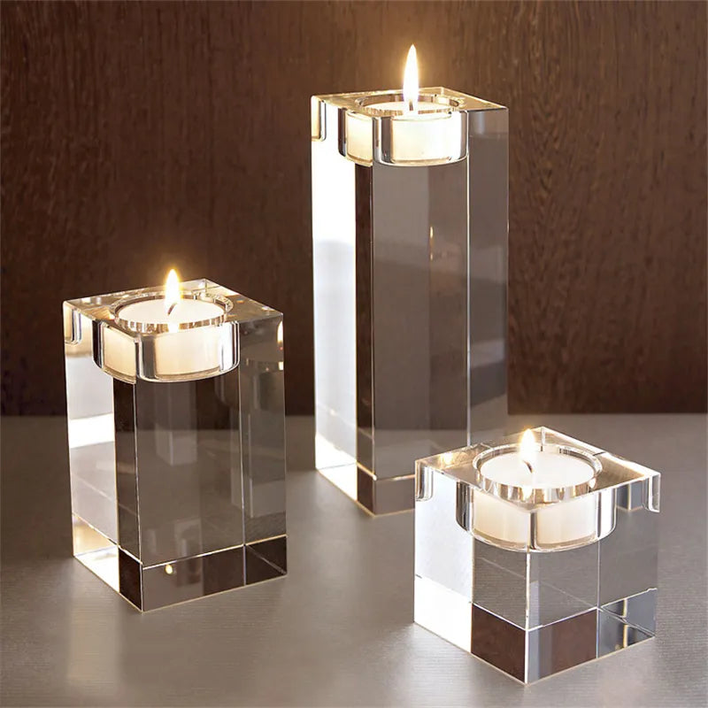 Modern Crystal Glass Candle Holders – Elegant Tabletop Decor – Available in 9 Sizes