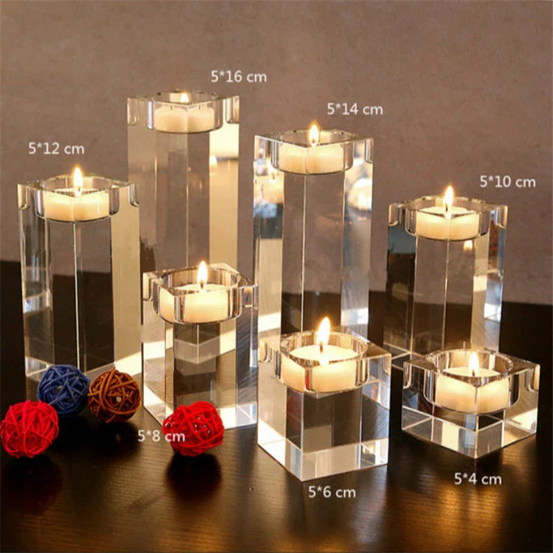 Modern Crystal Glass Candle Holders – Elegant Tabletop Decor – Available in 9 Sizes