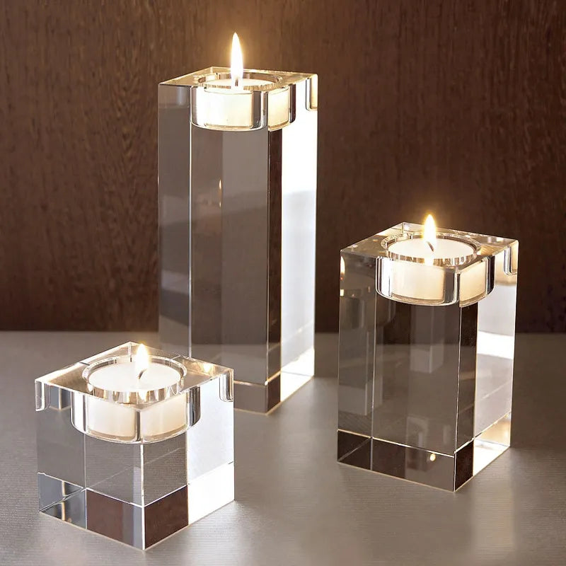 Modern Crystal Glass Candle Holders – Elegant Tabletop Decor – Available in 9 Sizes