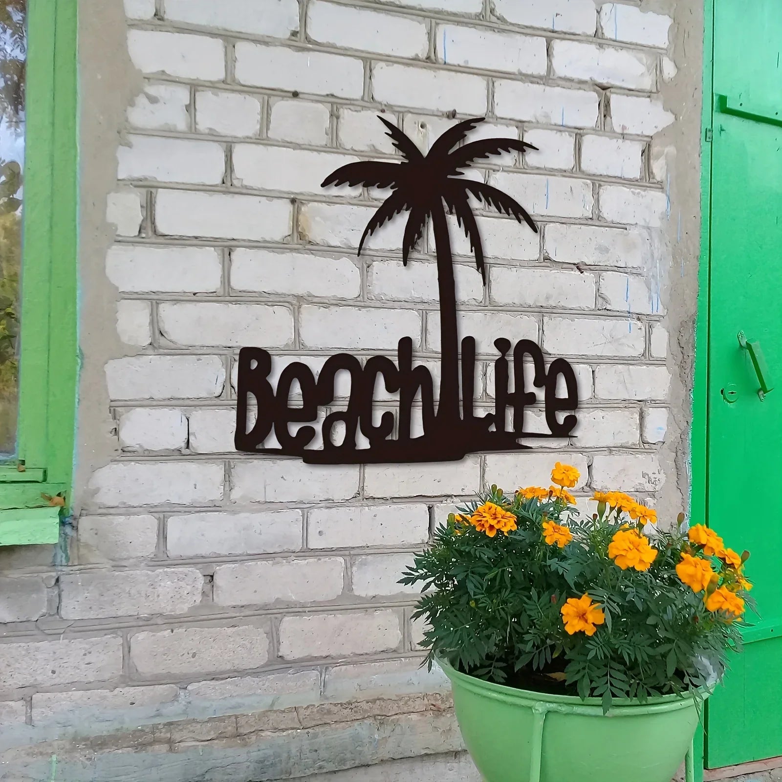 Beach Life Coconut Tree Metal Wall Art – 3D Tropical Wall Decor