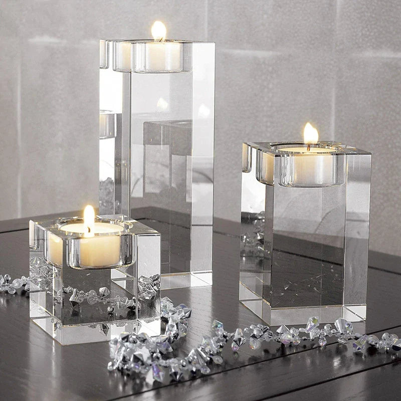 Modern Crystal Glass Candle Holders – Elegant Tabletop Decor – Available in 9 Sizes