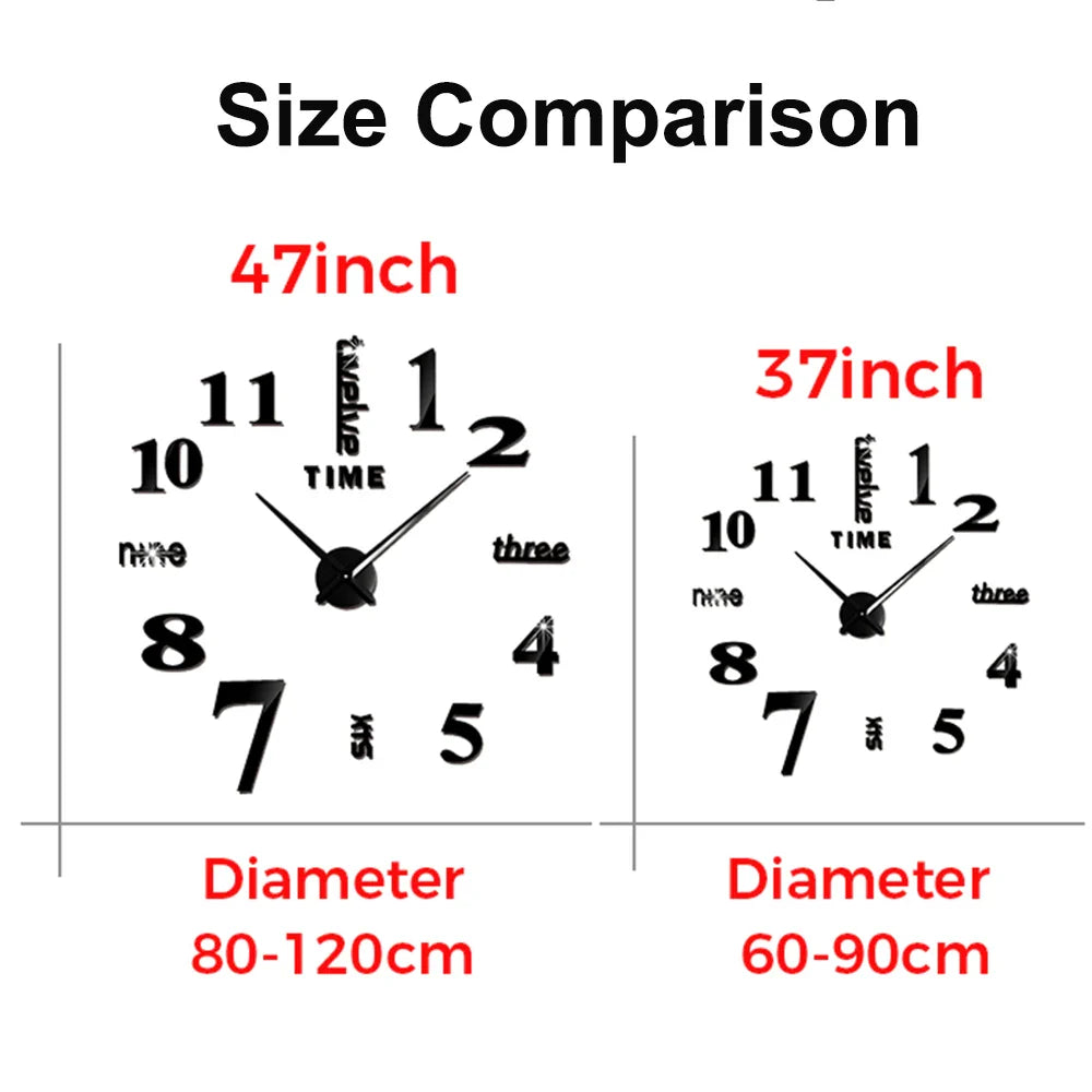 DIY 3D Self-Adhesive Mirrored Acrylic Wall Clock – Modern Frameless Timepiece for Home & Office