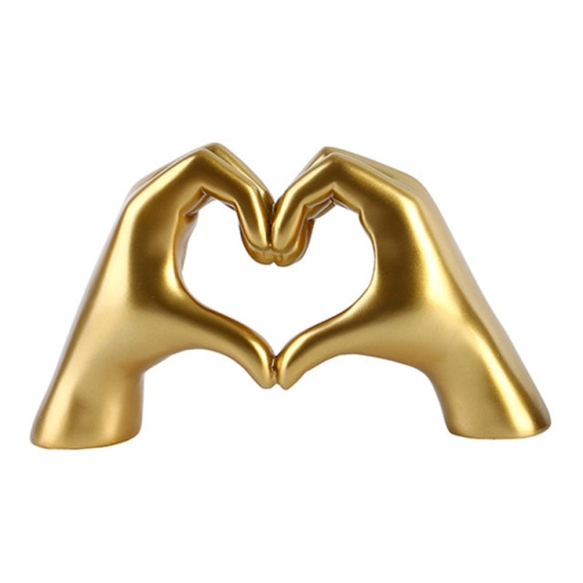 Love Sculpture – Abstract Hand Heart Figurine – Gold & Ebony – Decorative Art Piece