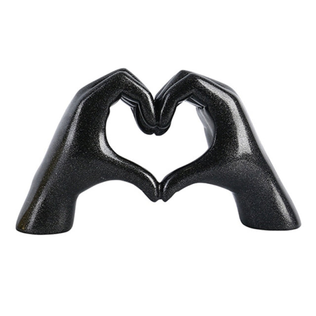 Love Sculpture – Abstract Hand Heart Figurine – Gold & Ebony – Decorative Art Piece
